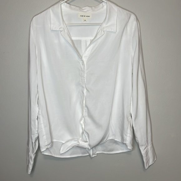Anthropologie Cloth & Stone Button Down Tie Waist Blouse Top white - Picture 5 of 7